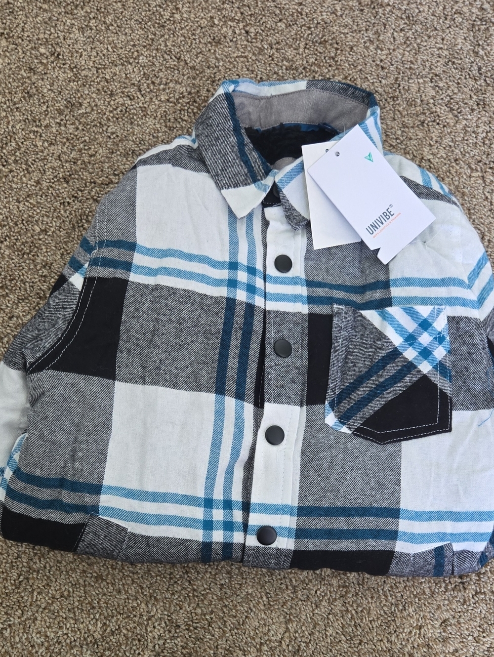 Univibe Black, White & Blue Plaid Kids Button-Down Jacket